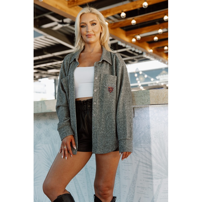 CHICAGO BEARS Long Pass Brushed-Knit Button-Down Overshirt