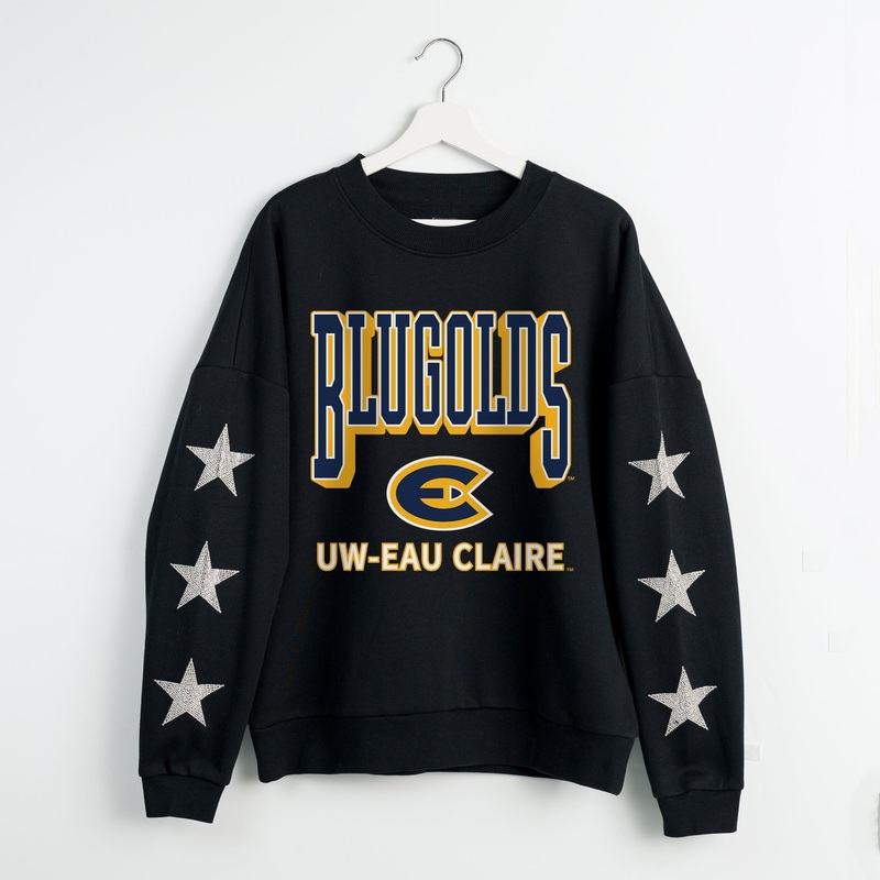 WISCONSIN-EAU CLAIRE BLUGOLDS PURE VICTORY EMBELLISHED STAR SLEEVE CREWNECK PULLOVER