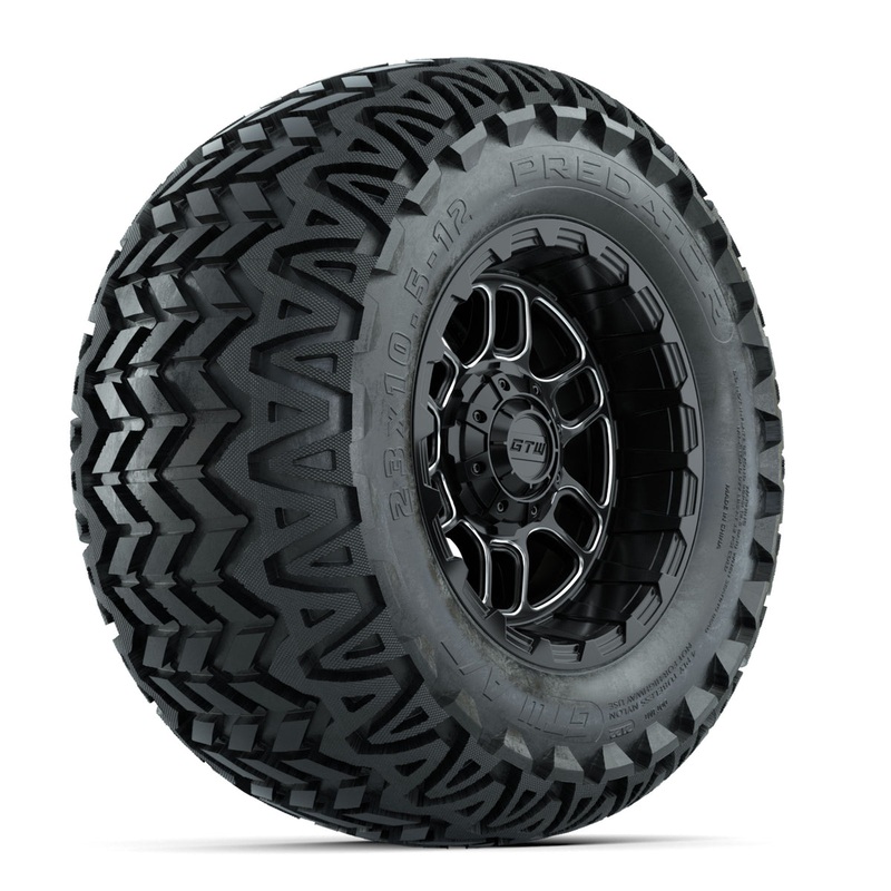 Set of (4) 12 in GTW Titan Machined & Black Wheels with 23×10.5-12 Predator All-Terrain Tires PN# A19-830
