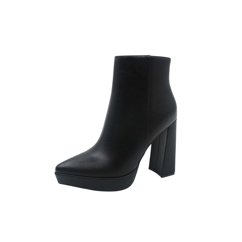 TO A POINT PLATFORM HEELED BOOTIE IN BLACK