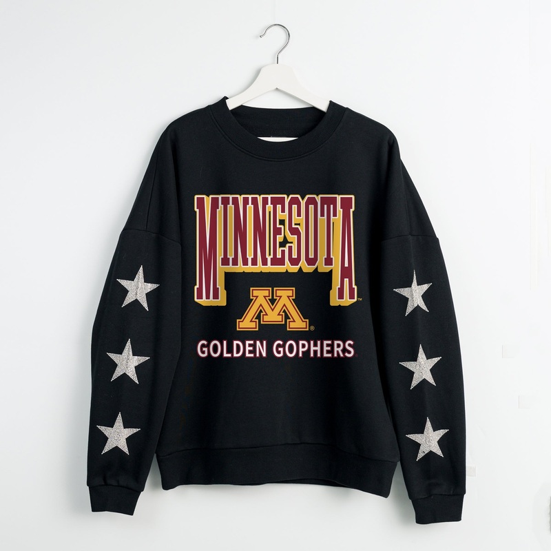MINNESOTA GOLDEN GOPHERS PURE VICTORY EMBELLISHED STAR SLEEVE CREWNECK PULLOVER