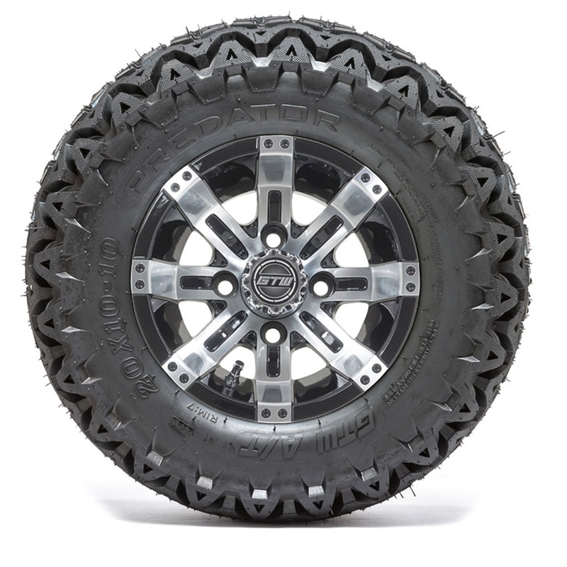 10 GTW Tempest Black and Machined Wheels with 20 Predator A/T Tires  Set of 4 PN# A19-330