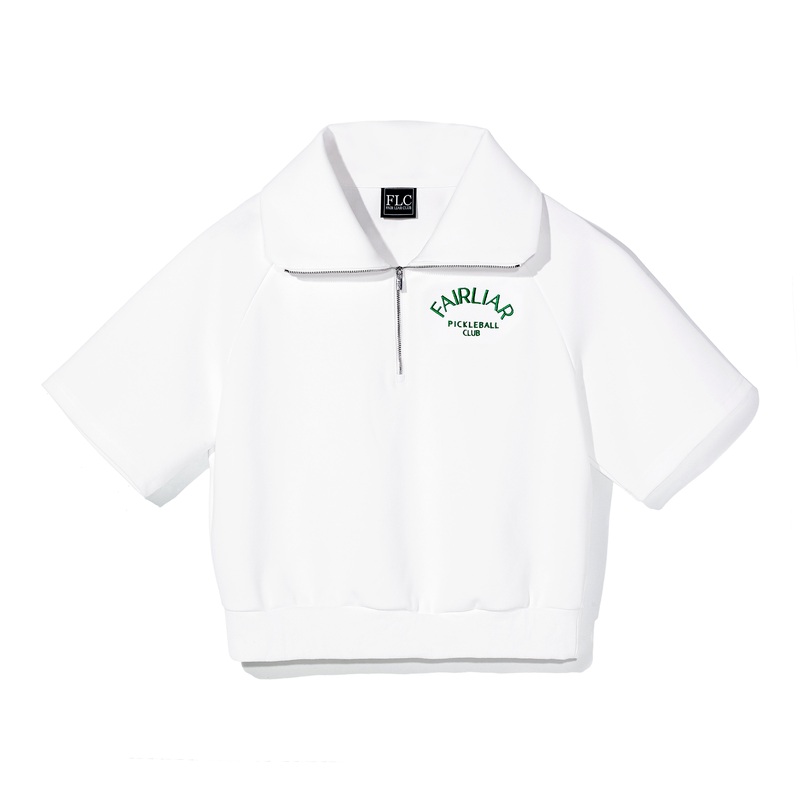 [FLC] HEART HALF ZIP PULLOVER|White|Green|S|M|L