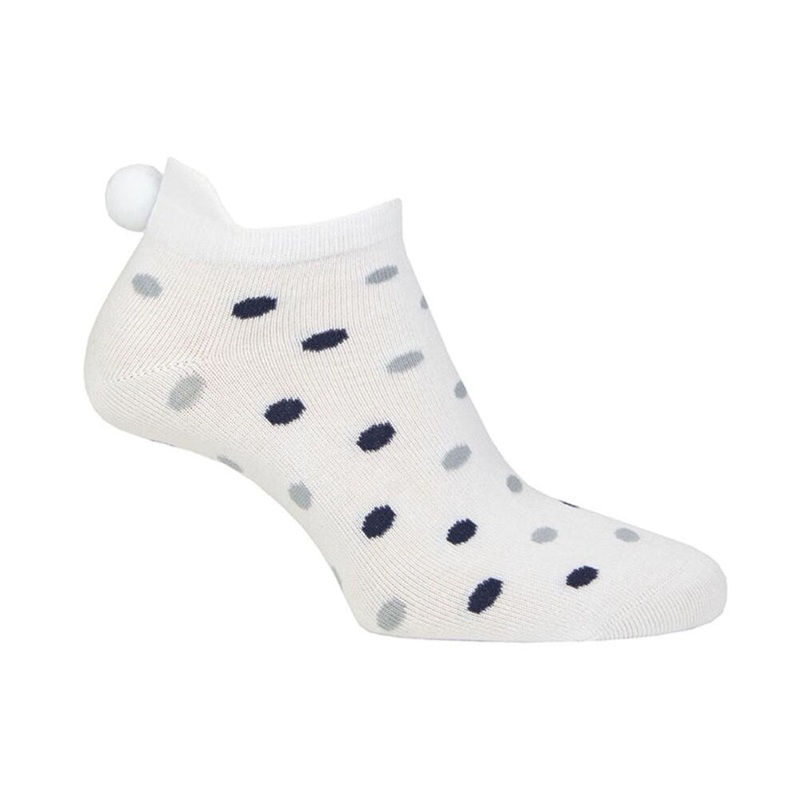 Glenmuir Women’s Eugenie Patterned Golf Socks – White/Navy & Light Grey Dots
