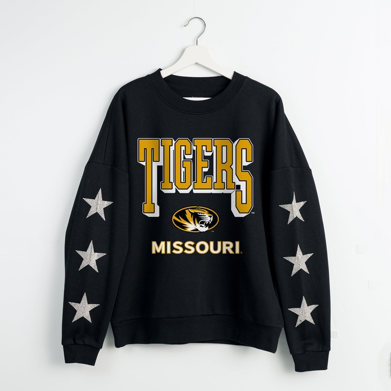 MISSOURI TIGERS PURE VICTORY EMBELLISHED STAR SLEEVE CREWNECK PULLOVER