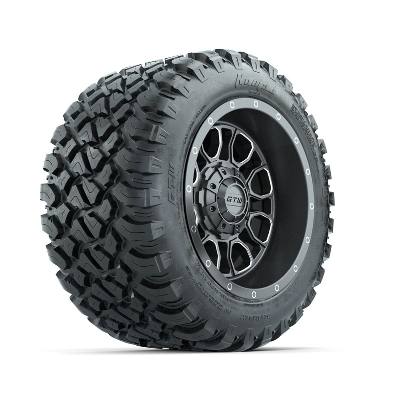 Set of (4) 12 in GTW Volt Gunmetal Wheels with 22×11-R12 Nomad All-Terrain Tires PN# A19-811