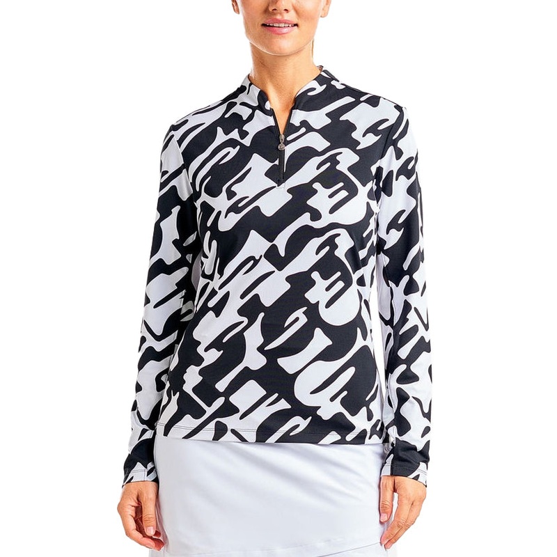 Nivo Women’s Lolita UV Long Sleeve Mock Neck Golf Shirt – Black/White