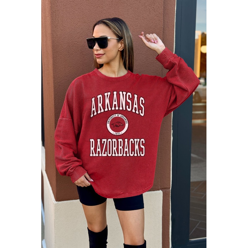 ARKANSAS RAZORBACKS RELENTLESS VINTAGE WASH CORDED PULLOVER