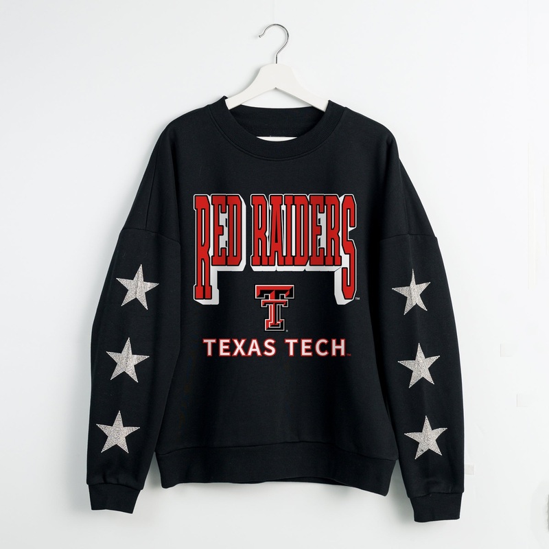 TEXAS TECH RED RAIDERS PURE VICTORY EMBELLISHED STAR SLEEVE CREWNECK PULLOVER