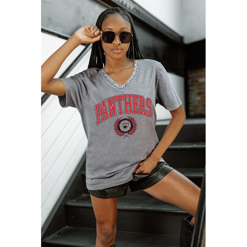 CLARK ATLANTA UNIVERSITY PANTHERS ICONIC EDGE RHINESTONE TRIM V-NECK TEE