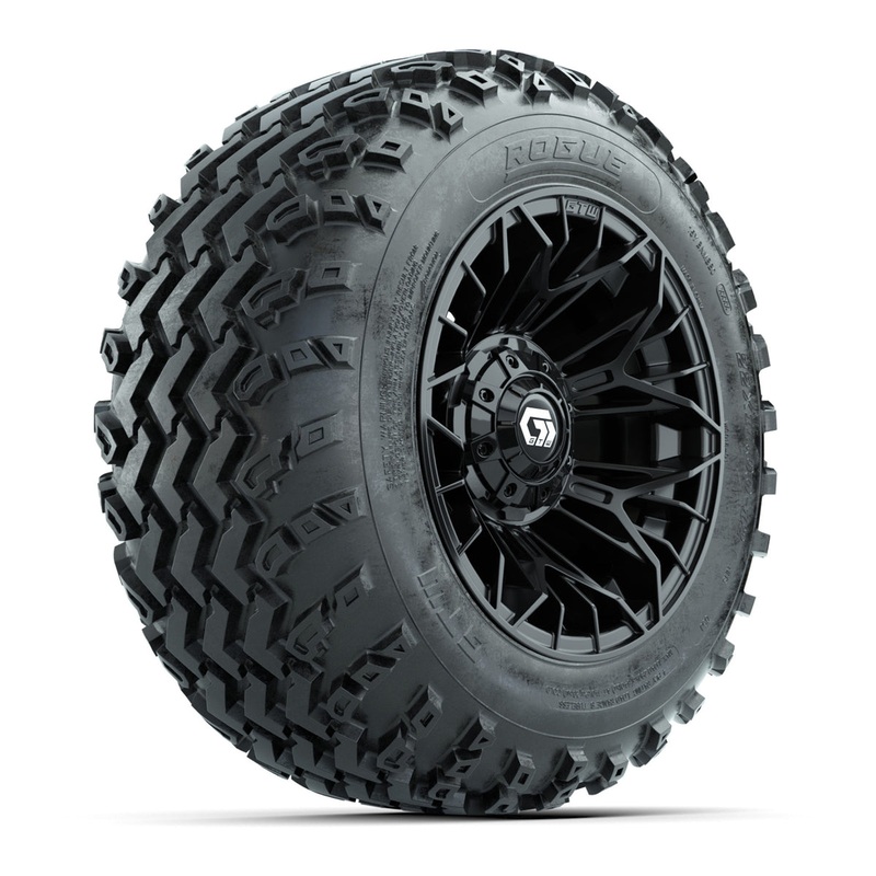 GTW Stellar Black 12 in Wheels with 22×11.00-12 Rogue All Terrain Tires  Full Set