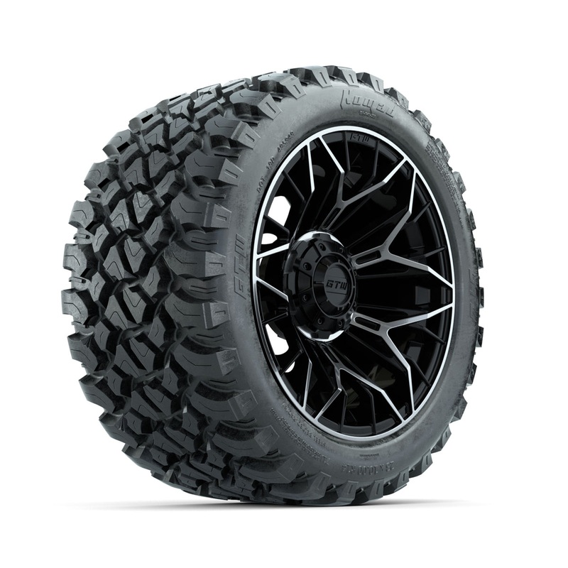 Set of (4) 14 in GTW Stellar Machined & Black Wheels with 23×10-R14 Nomad All-Terrain Tires PN# A19-784