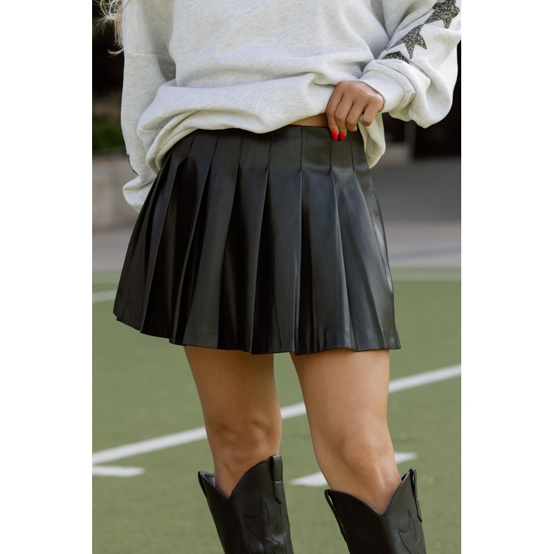 ANDI PLEATED LEATHER SKIRT|Black|S|M|L
