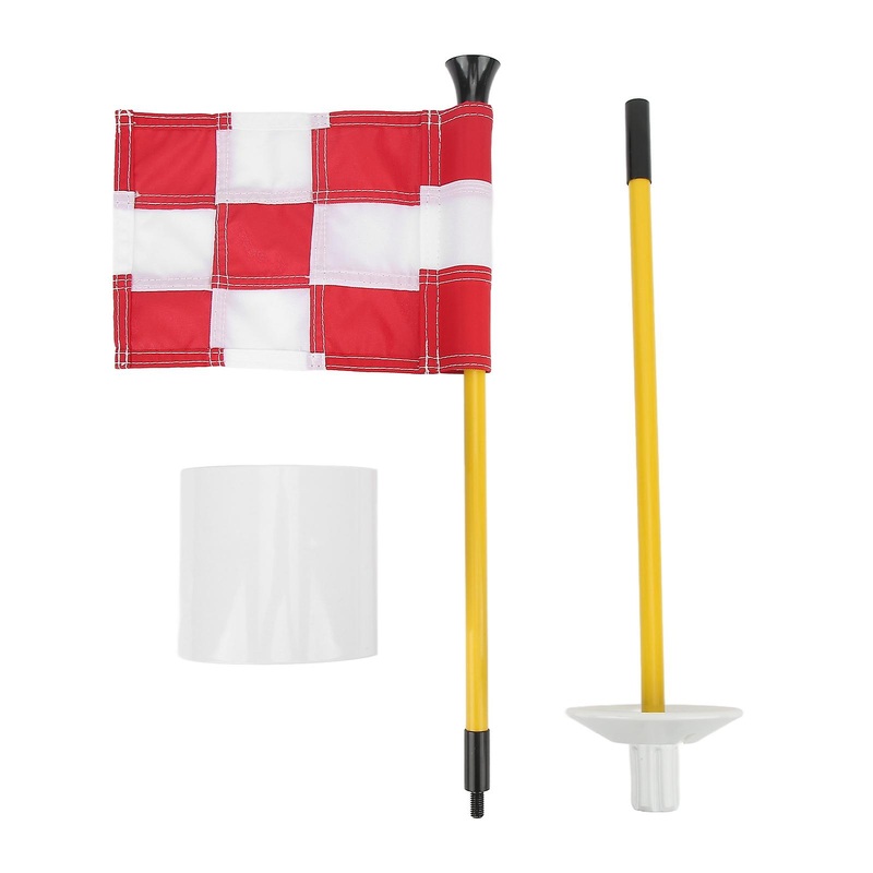 Portable 2-Piece Mini Golf Flagstick Set for Putting Practice – White & Red Grid Design