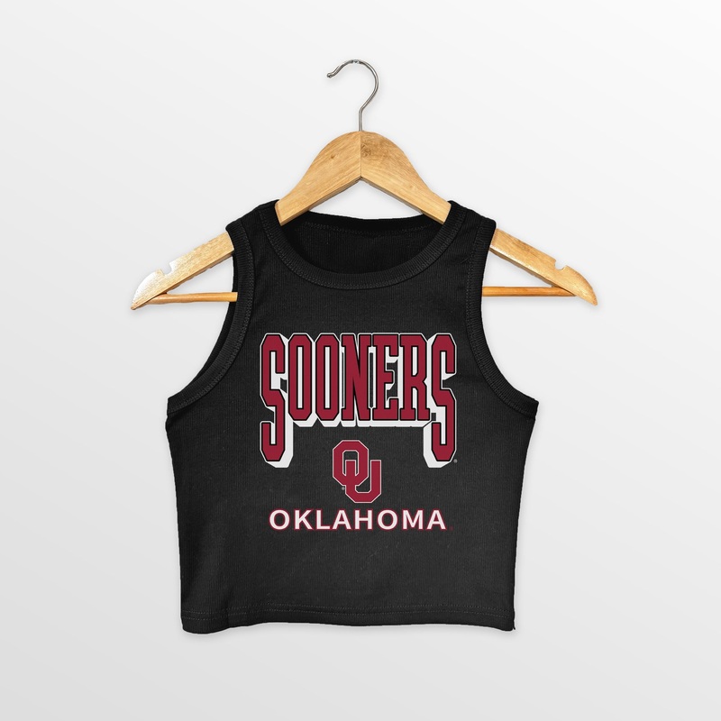 OKLAHOMA SOONERS PURE VICTORY ESSENTIAL RIBBED CROP TANK