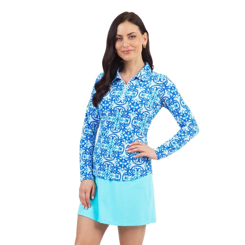 Ibkul Womens Alice Print Long Sleeve Polo – 41972