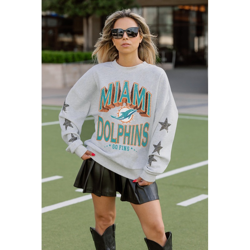 MIAMI DOLPHINS RESILIENCE STAR EMBELLISHED CREW SWEATSHIRT