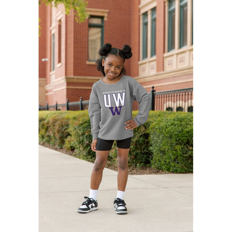 WASHINGTON HUSKIES PURE MOTION KIDS VINTAGE WASH CORDED PULLOVER