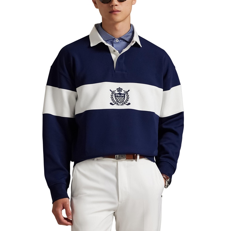 RLX Ralph Lauren Classic Fit Double-Knit Crest Pullover – Refined Navy/Ceramic White