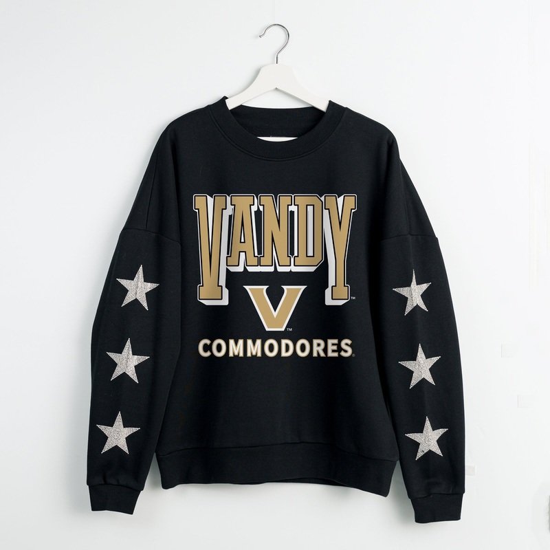 VANDERBILT COMMODORES PURE VICTORY EMBELLISHED STAR SLEEVE CREWNECK PULLOVER