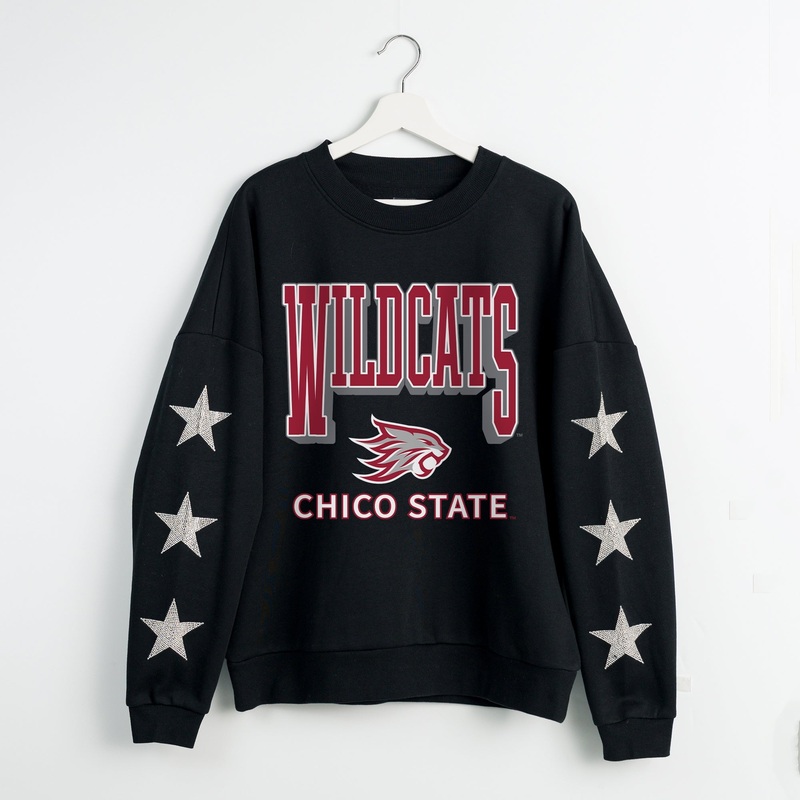 CHICO STATE WILDCATS PURE VICTORY EMBELLISHED STAR SLEEVE CREWNECK PULLOVER