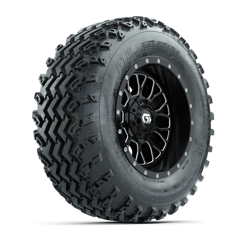 GTW Helix Machined/Black 12 in Wheels with 23×10.00-12 Rogue All Terrain Tires  Full Set