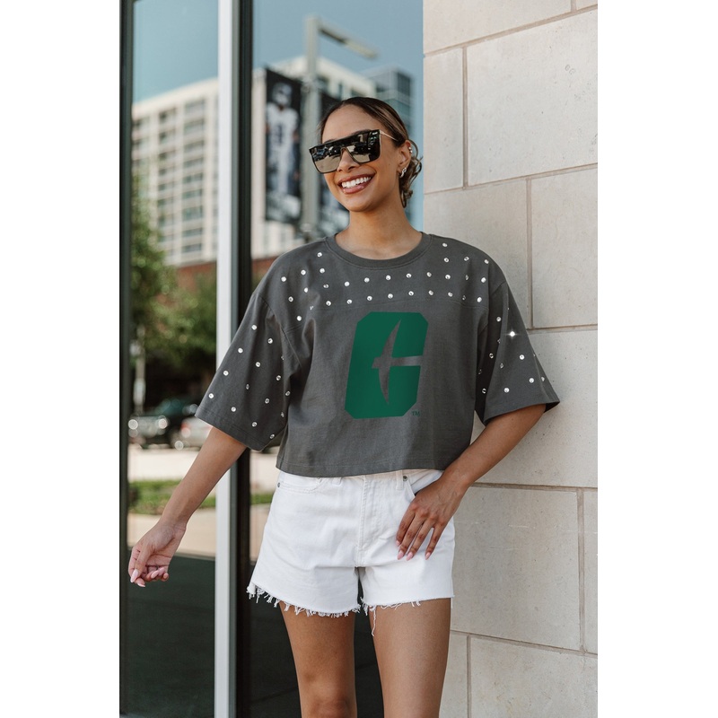 CHARLOTTE 49ERS Making Moves Rhinestone Crop Tee With Yoke