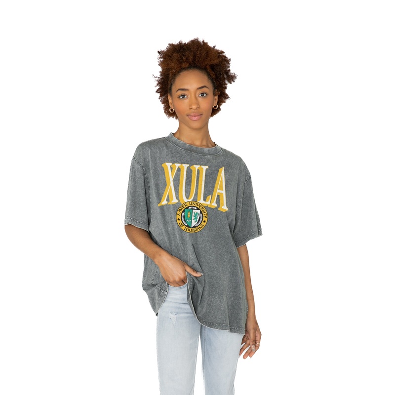 XAVIER UNIVERSITY OF LOUISIANA GOLD RUSH Solid Defense Oversized Crewneck Tee