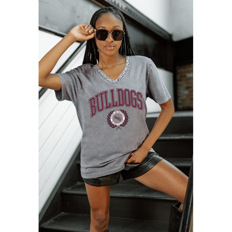 ALABAMA A&M BULLDOGS ICONIC EDGE RHINESTONE TRIM V-NECK TEE