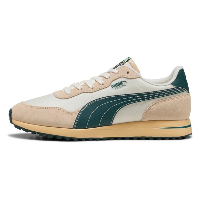 Puma Helsinki G Spikeless Golf Shoes – Frosted Ivory/Green Terrain/Light Straw