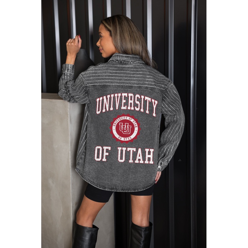 UTAH UTES STYLE’S THE LIMIT MICRO-RHINESTONE DENIM OVERSHIRT IN BLACK
