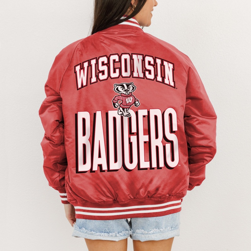 WISCONSIN BADGERS FIERCE FOCUS SPORT STRIPE VARSITY JACKET