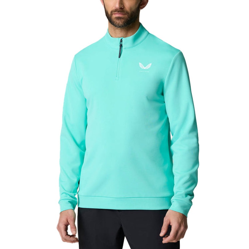 Castore Club Classic Quarter Zip Golf Pullover – Light Aqua/White