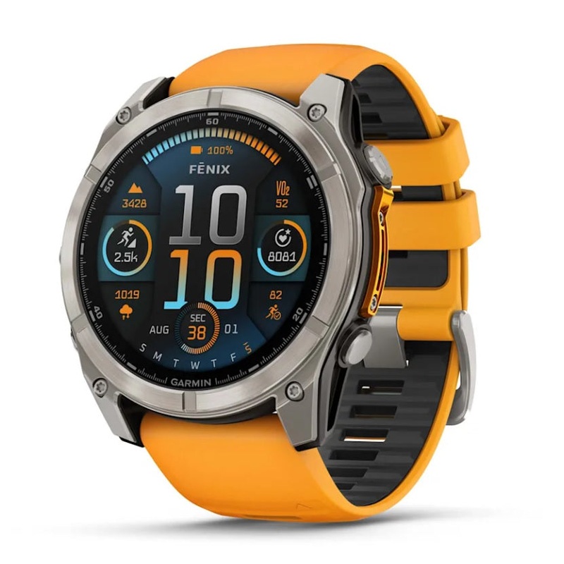 Garmin fenix 8 GPS Watch 51 mm  Sapphire, Titanium with Spark Orange/Graphite Silicone Band