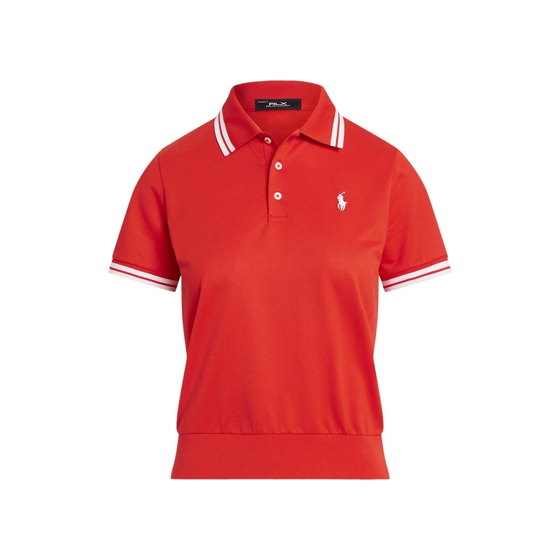 RLX Ralph Lauren Women’s Tour Pique Golf Shirt – Bright Poppy/Ceramic White