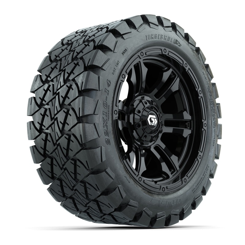 GTW Shogun Gloss Black 14 in Wheels with 22×10-14 Timberwolf All-Terrain Tires  Full Set