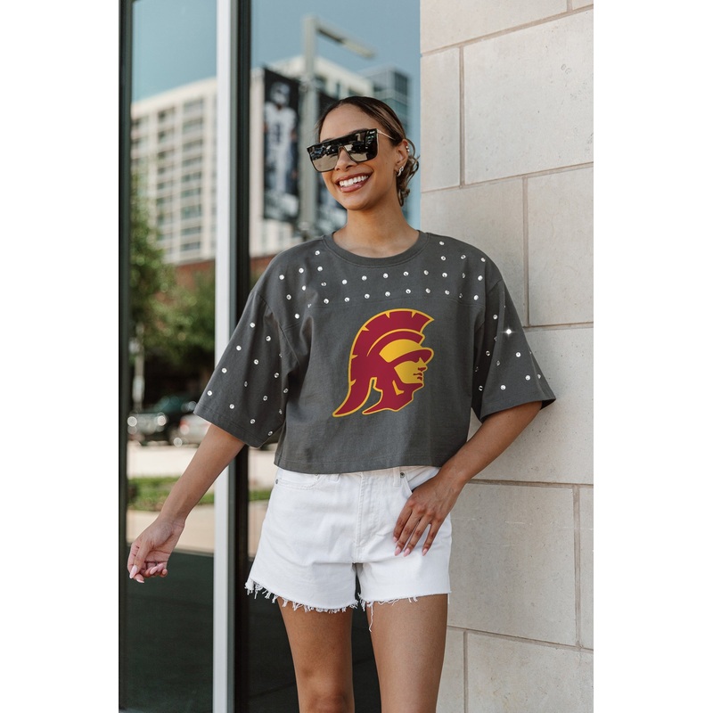 USC TROJANS Making Moves Rhinestone Crop Tee With Yoke