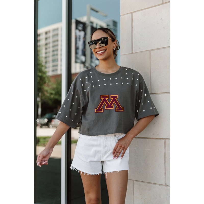 MINNESOTA GOLDEN GOPHERS Making Moves Rhinestone Crop Tee With Yoke