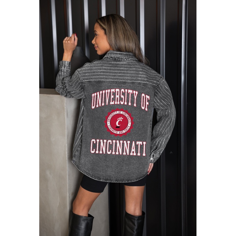 CINCINNATI BEARCATS STYLE’S THE LIMIT MICRO-RHINESTONE DENIM OVERSHIRT IN BLACK