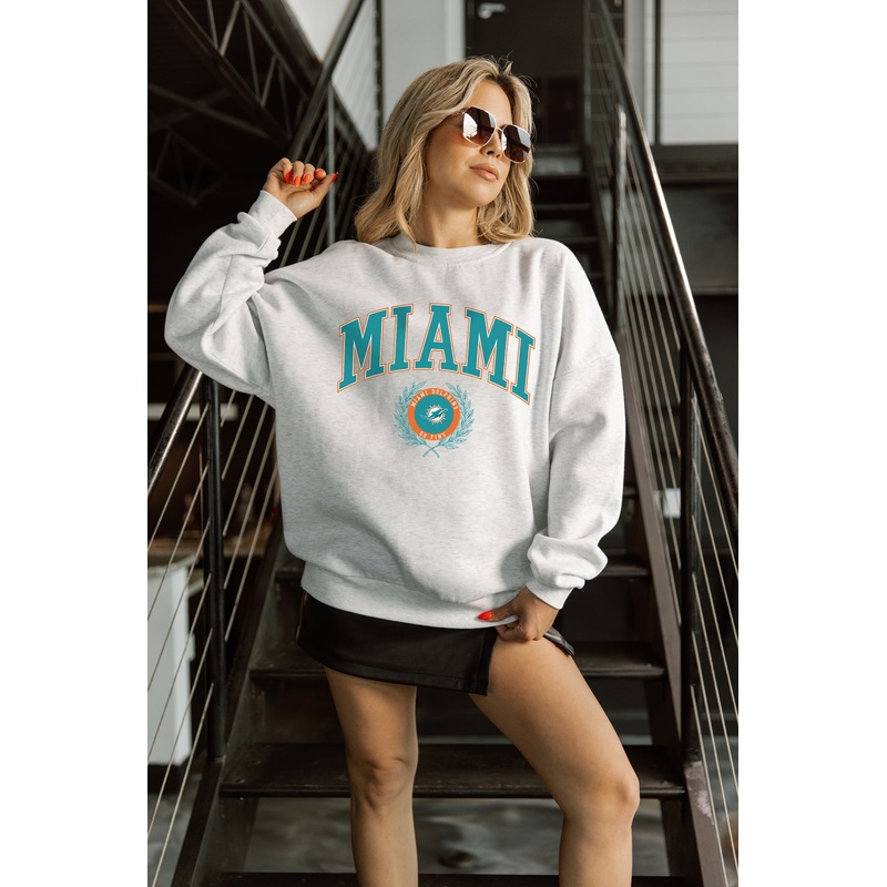 MIAMI DOLPHINS TRADITION REFINED PREMIUM FLEECE CREWNECK PULLOVER