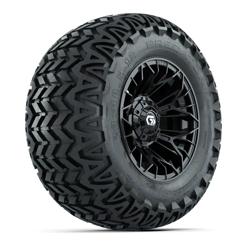 Set of (4) 12 in GTW Stellar Black Wheels with 23×10.5-12 Predator All-Terrain Tires PN# A19-766