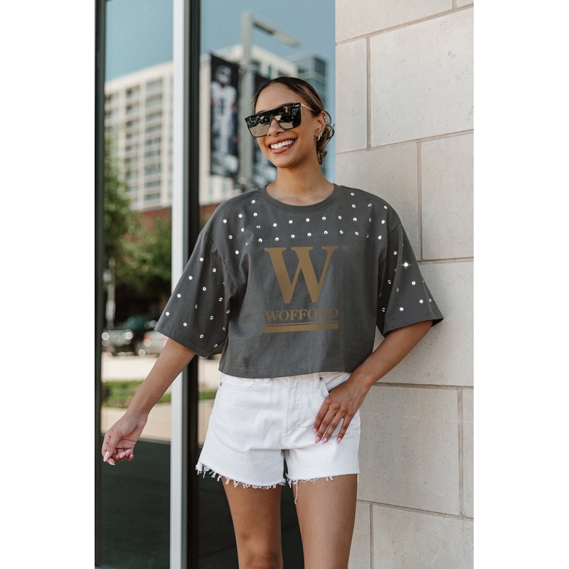 WOFFORD COLLEGE TERRIERS Making Moves Rhinestone Crop Tee With Yoke